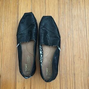TOMS Black Glitter Slip Ons